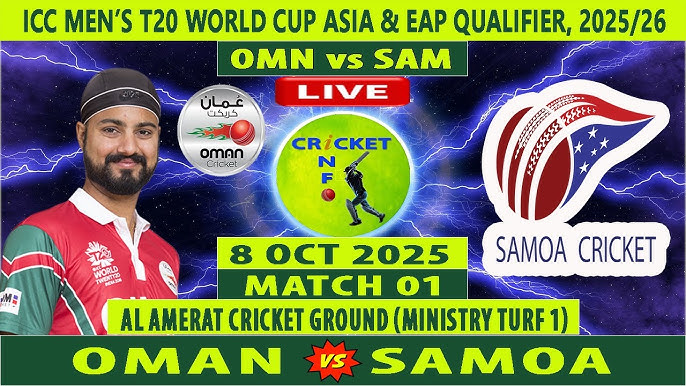 Oman vs Samoa Live Score, ICC T20 World Cup East Asia Pacific Qualifier – October 8, 2025: Oman’s Bowlers Shine; Ross Taylor Adds Star Power to Samoa